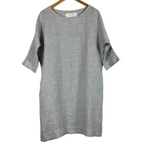 Not Perfect Linen Women's Small Check Grid Shift Dress Short Sleeve Pockets